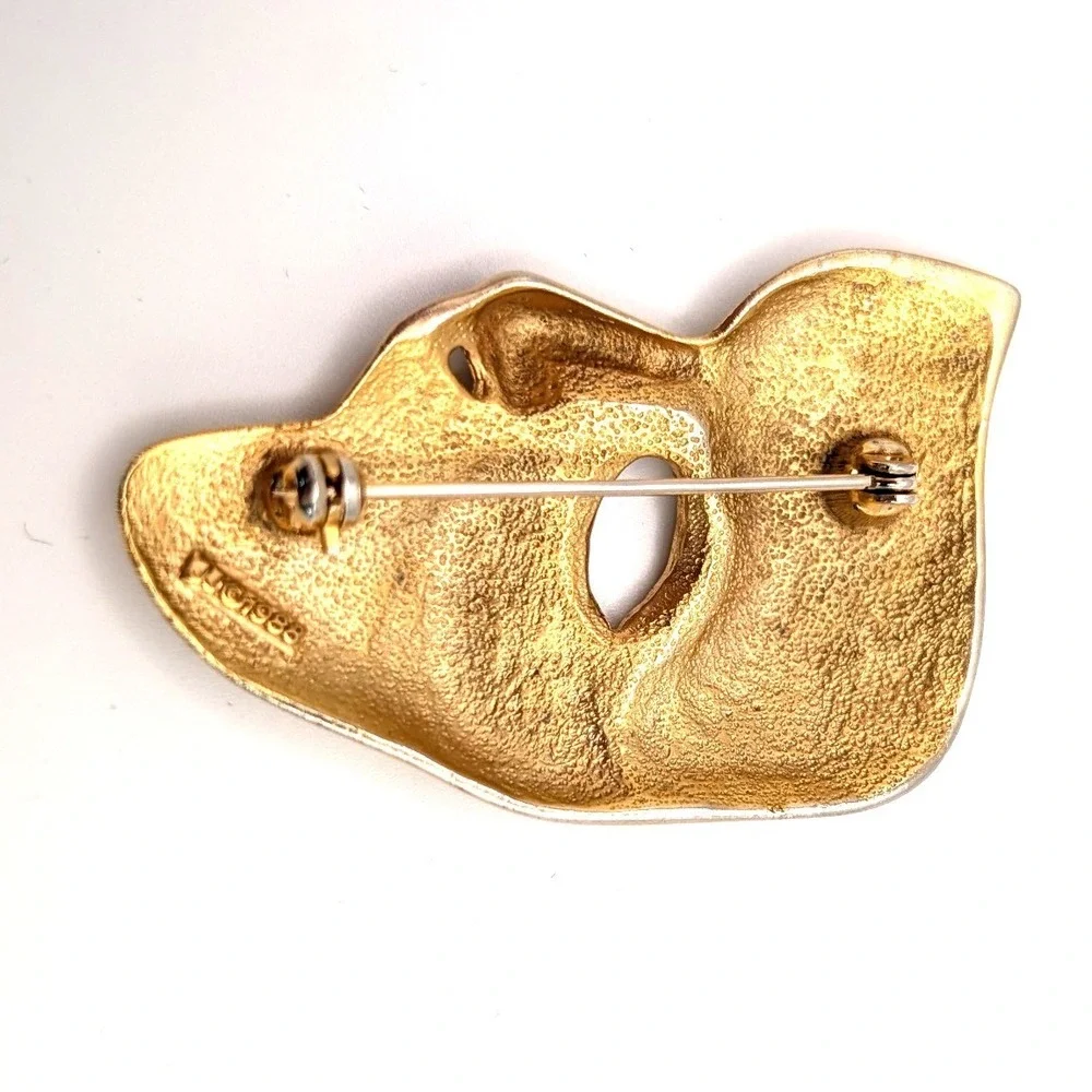 JJ Phantom of the Opera Mask Brooch Vintage 1988 Gold Tone Pin